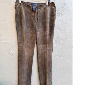 Mary Jane Marcasiano VTG Womens Brown Suede Leather Glam Straight Leg Pants
